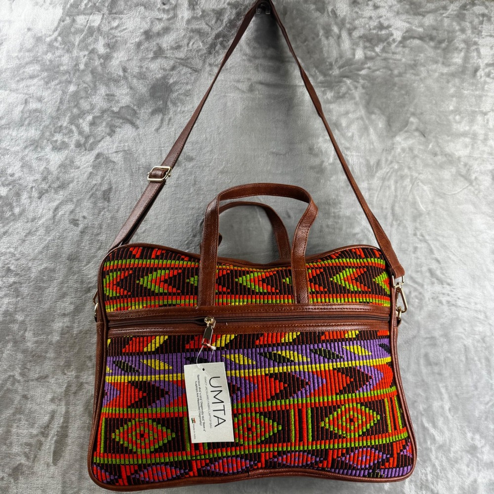 UMTA Jacquard Laptop Bag Unisex OS Multicolor Geometric Woven Faux Leather Work - Picture 2 of 10